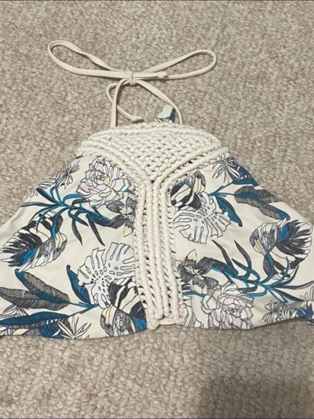 Kirra White Bikini Top with Teal Floral Print